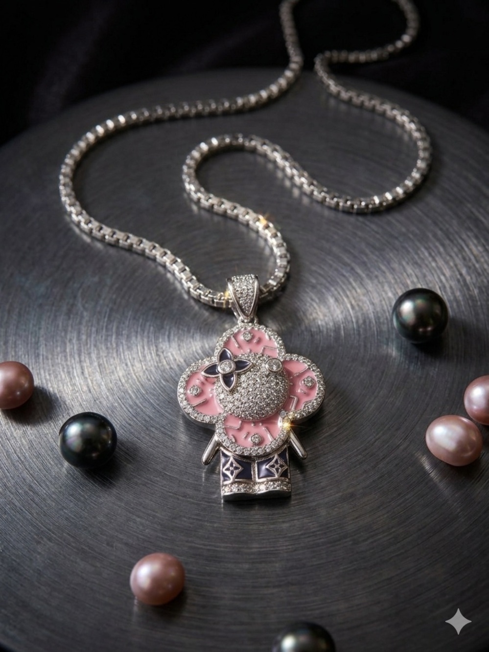 Luxury Pink Enamel & 925 Sterling Silver Pendant & Necklace